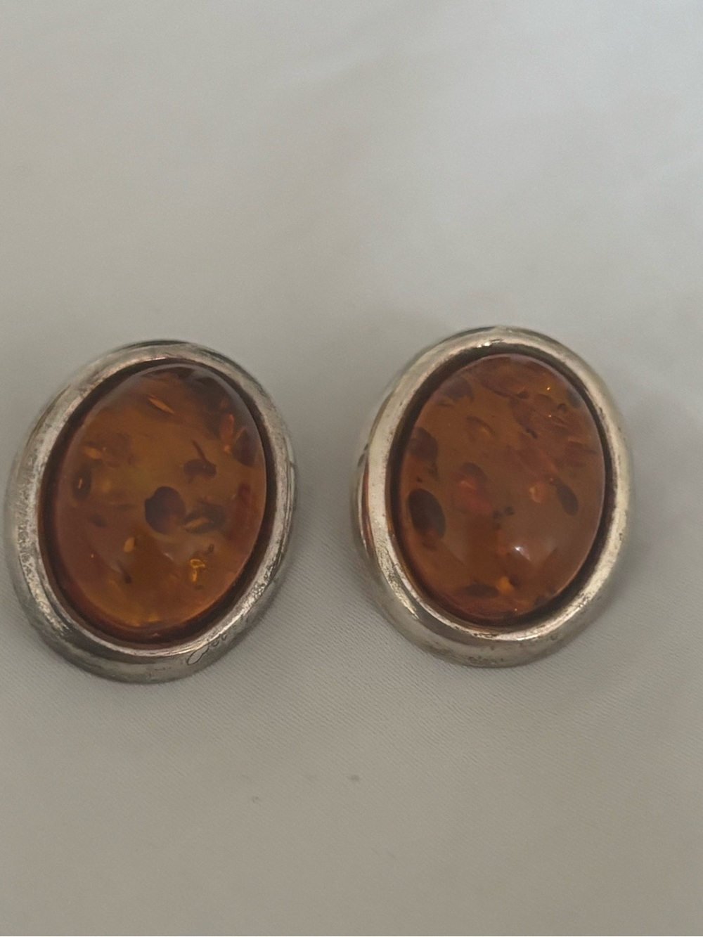 90s cognac Baltic Amber and Silver Stud Earrings